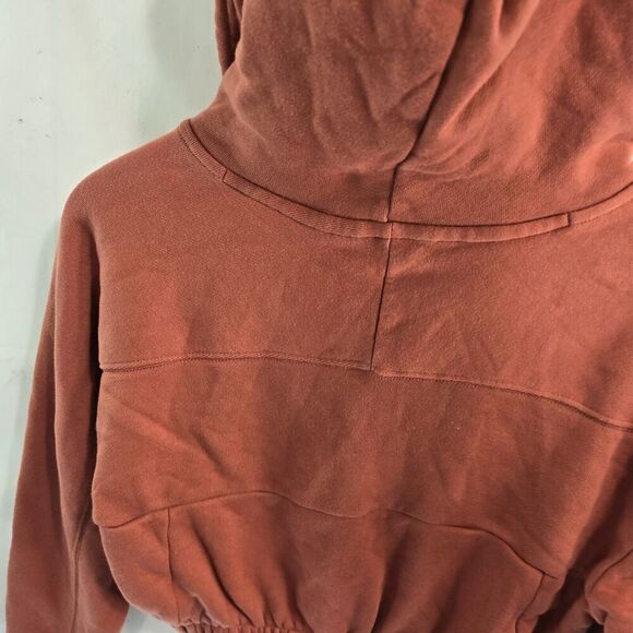 Adidas Hoodie Womens XS Orange Fleece Cropped Elastic Sweatshirt Pullover fh7636 - Picture 8 of 14